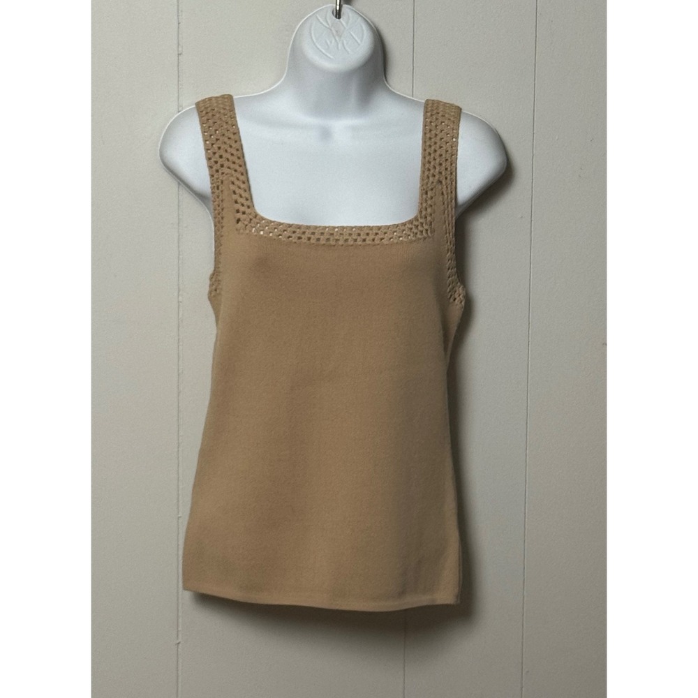 NWT Current Air Los Angeles Women's Tan Knit Crochet Trim Tank Top Size Medium